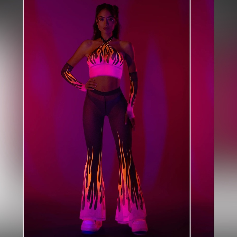 BADINKA Firestarter Magenta Bell Bottom Mesh Pants- Medium